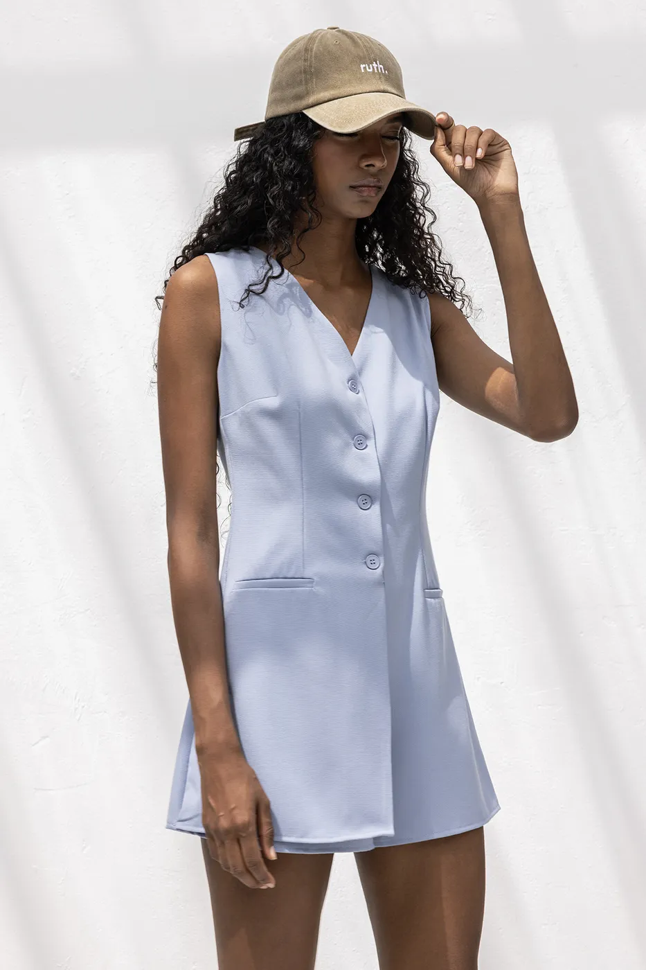 Bayan Mavi V Yakalı Mini Tulum