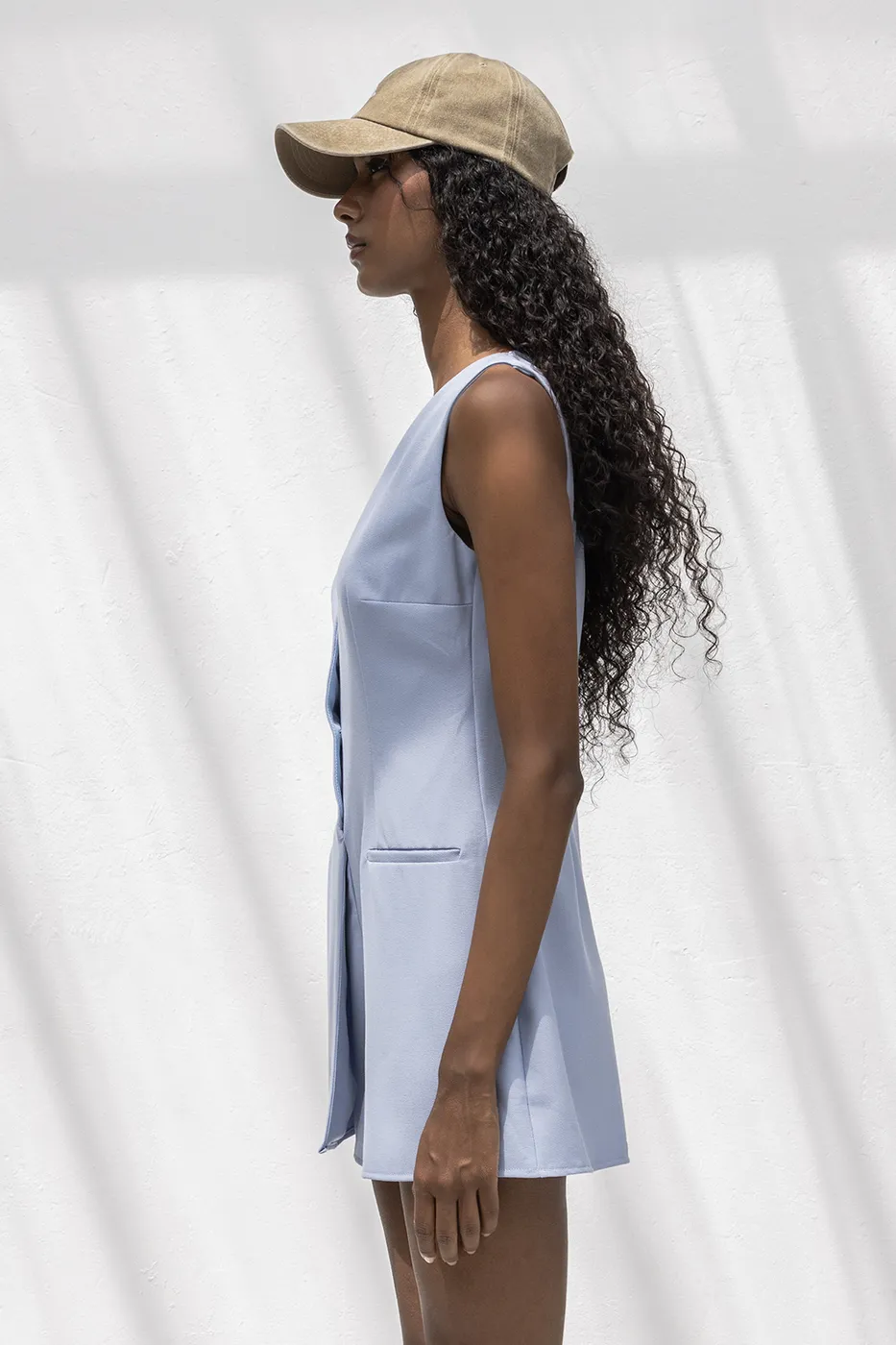 Bayan Mavi V Yakalı Mini Tulum