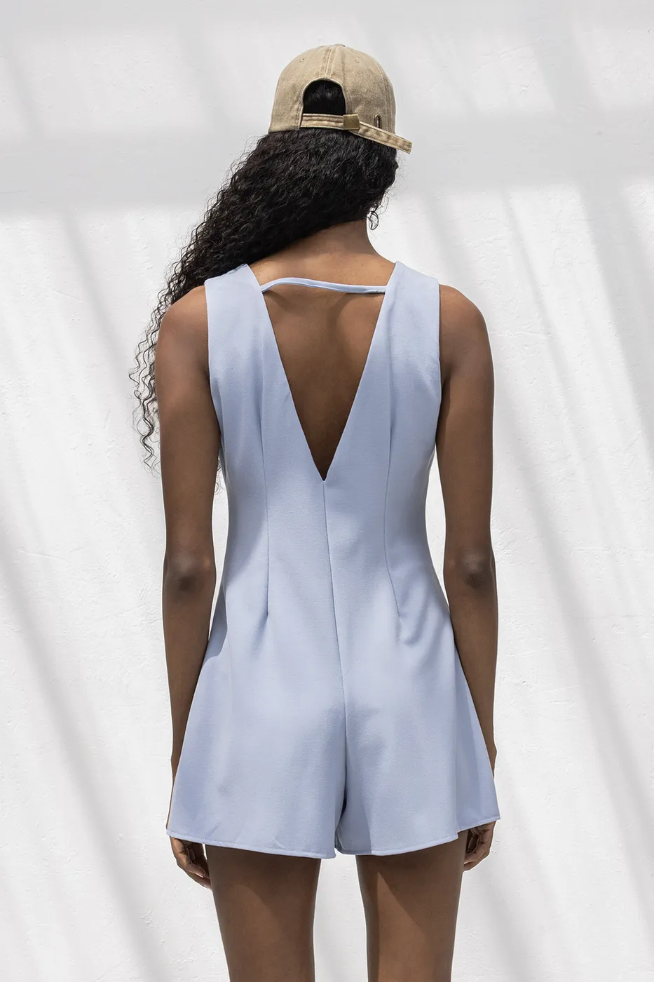 Bayan Mavi V Yakalı Mini Tulum