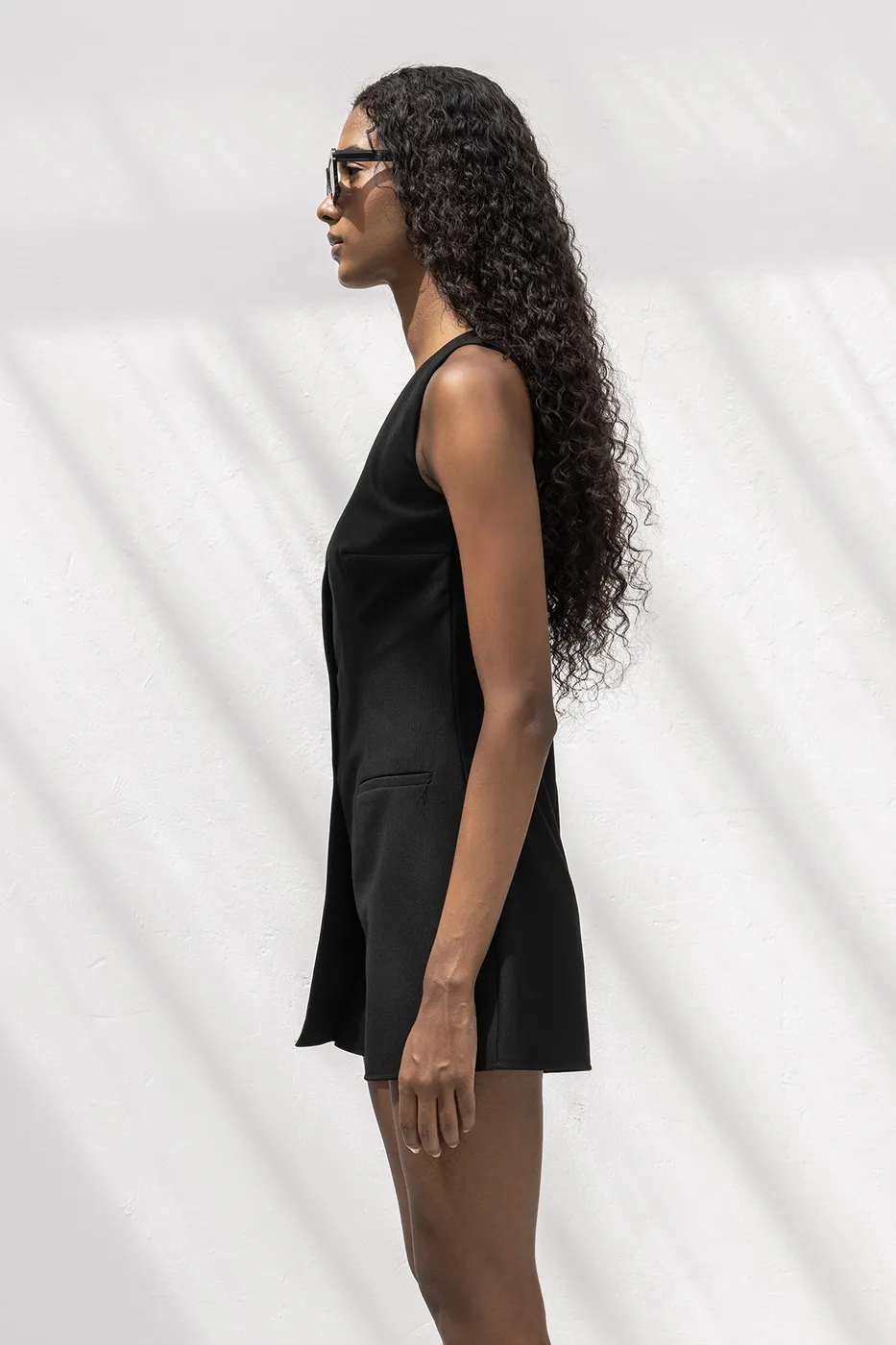 Bayan Siyah V Yakalı Mini Tulum