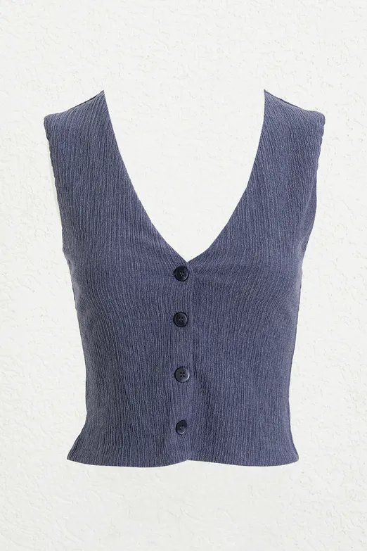 Bayan İndigo Dokulu Fit Yelek - BSL