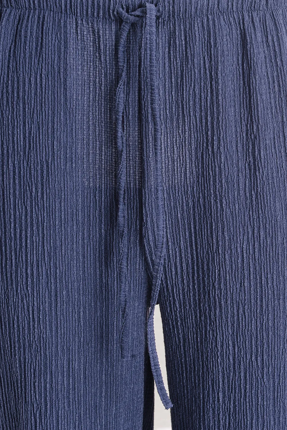 Bayan İndigo Dokulu Düz Kesim Pantolon