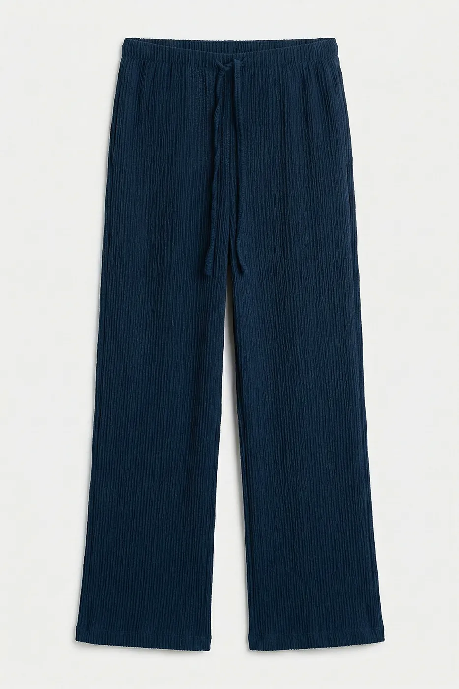 Bayan Lacivert Dokulu Düz Kesim Pantolon