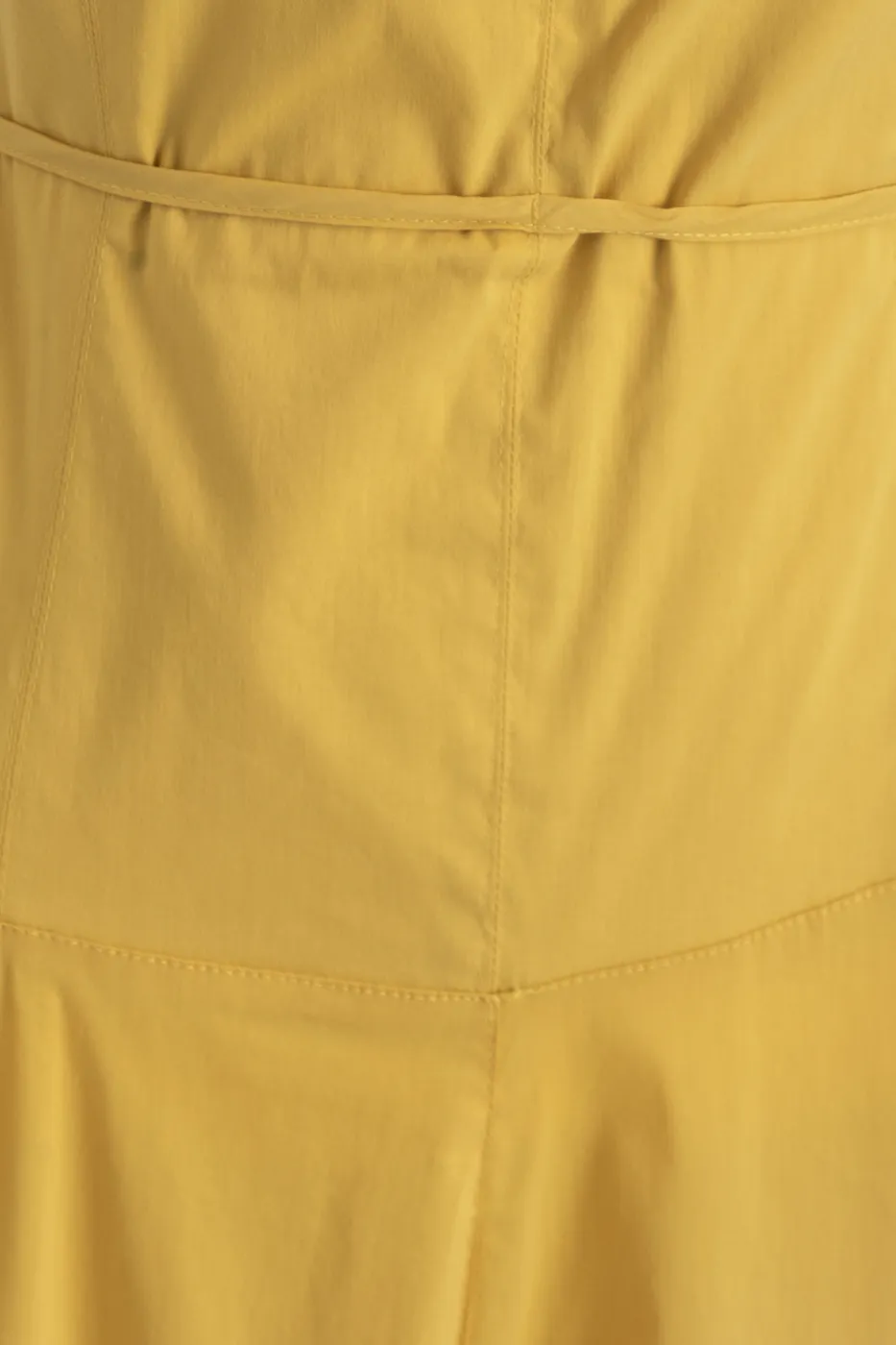 Bayan Sarı Derin Kare Yakalı Eteği Volan Detaylı Midi Elbise