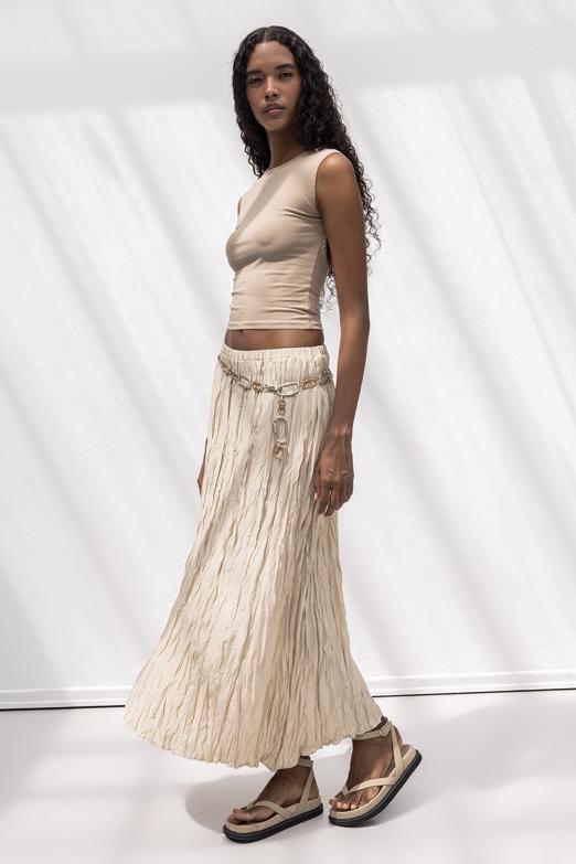 Bayan  Crashlı Midi Etek