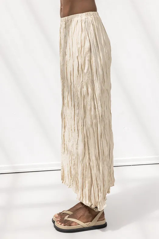 Bayan Bej Crashlı Midi Etek - BSL