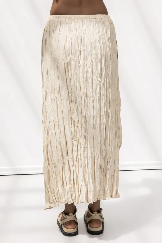 Bayan Bej Crashlı Midi Etek - BSL