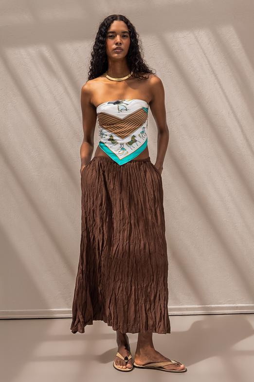 Bayan  Crashlı Midi Etek