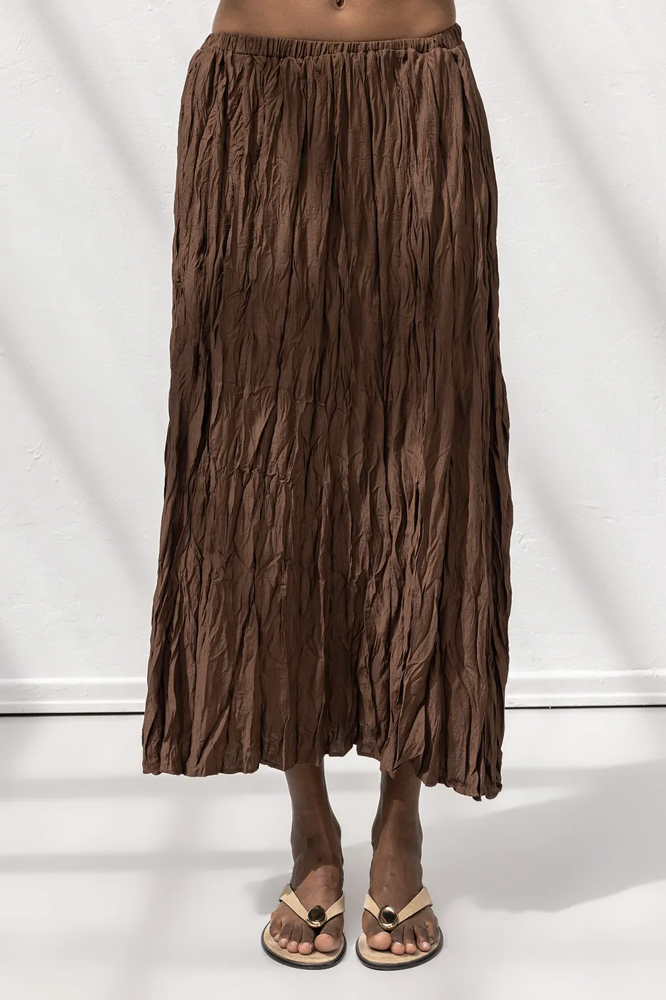 Bayan Kahverengi Crashlı Midi Etek