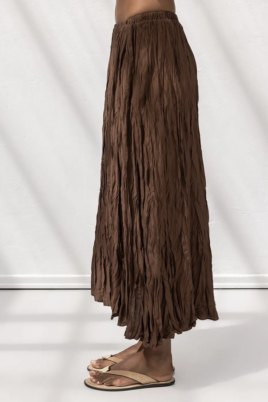 Bayan Kahverengi Crashlı Midi Etek