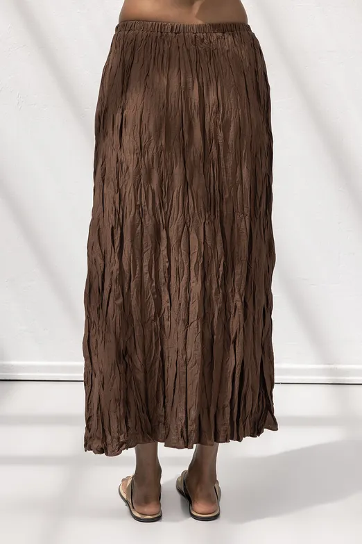 Bayan Kahverengi Crashlı Midi Etek - BSL