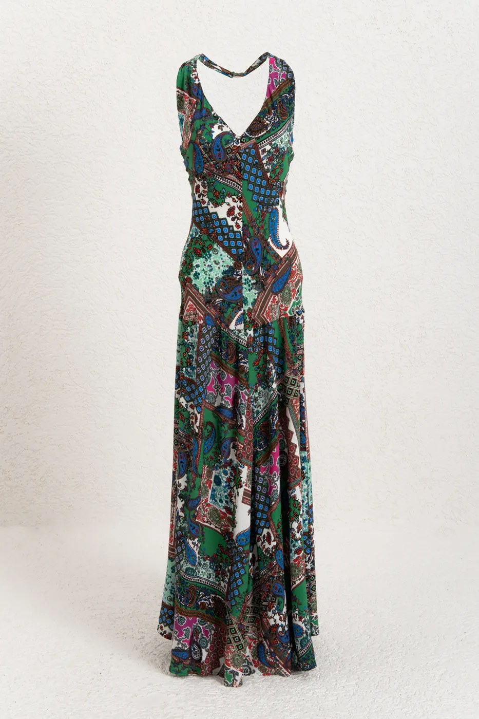 Bayan Multı Halter  Yakalı  Desenli Midi Elbise