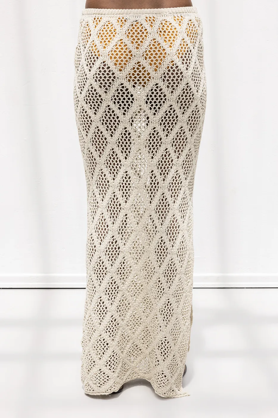 Bayan Bej Örme File Maksi Plaj Eteği