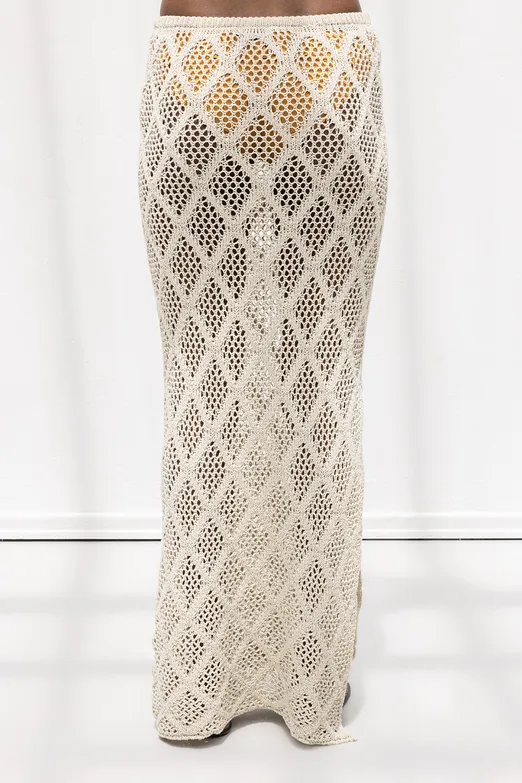 Bayan Bej Örme File Maksi Plaj Eteği - BSL