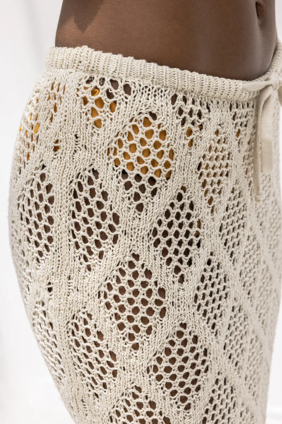 Bayan Bej Örme File Maksi Plaj Eteği