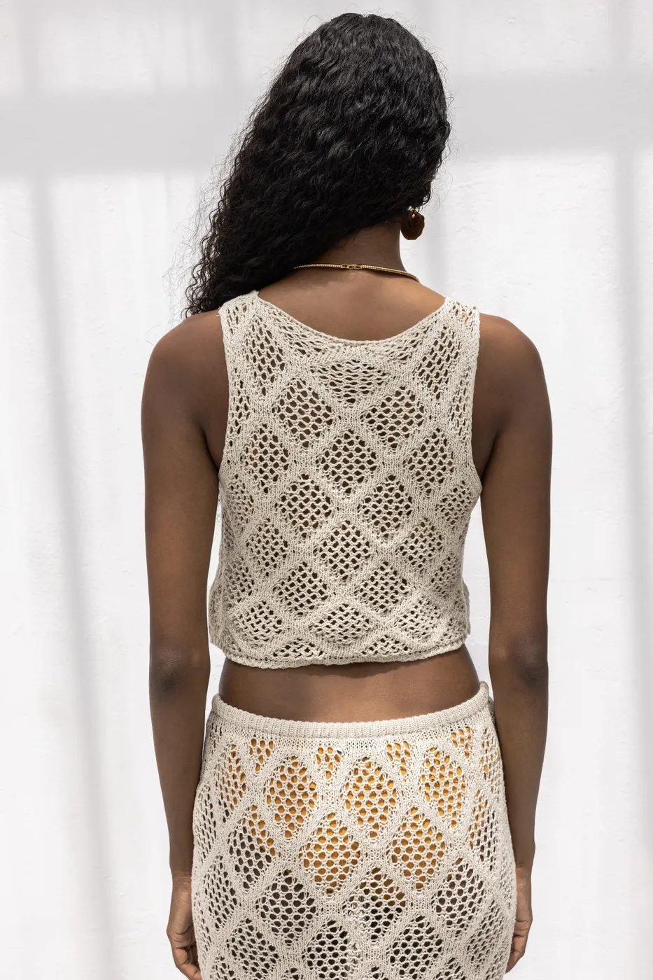 Bayan Bej Crop Örgü Bluz