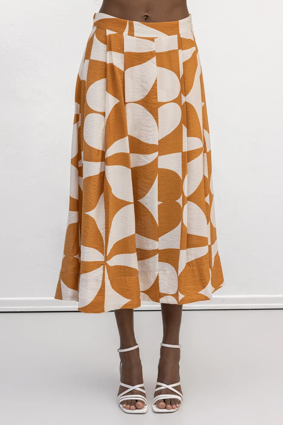 Bayan Hardal Desenli Midi Etek