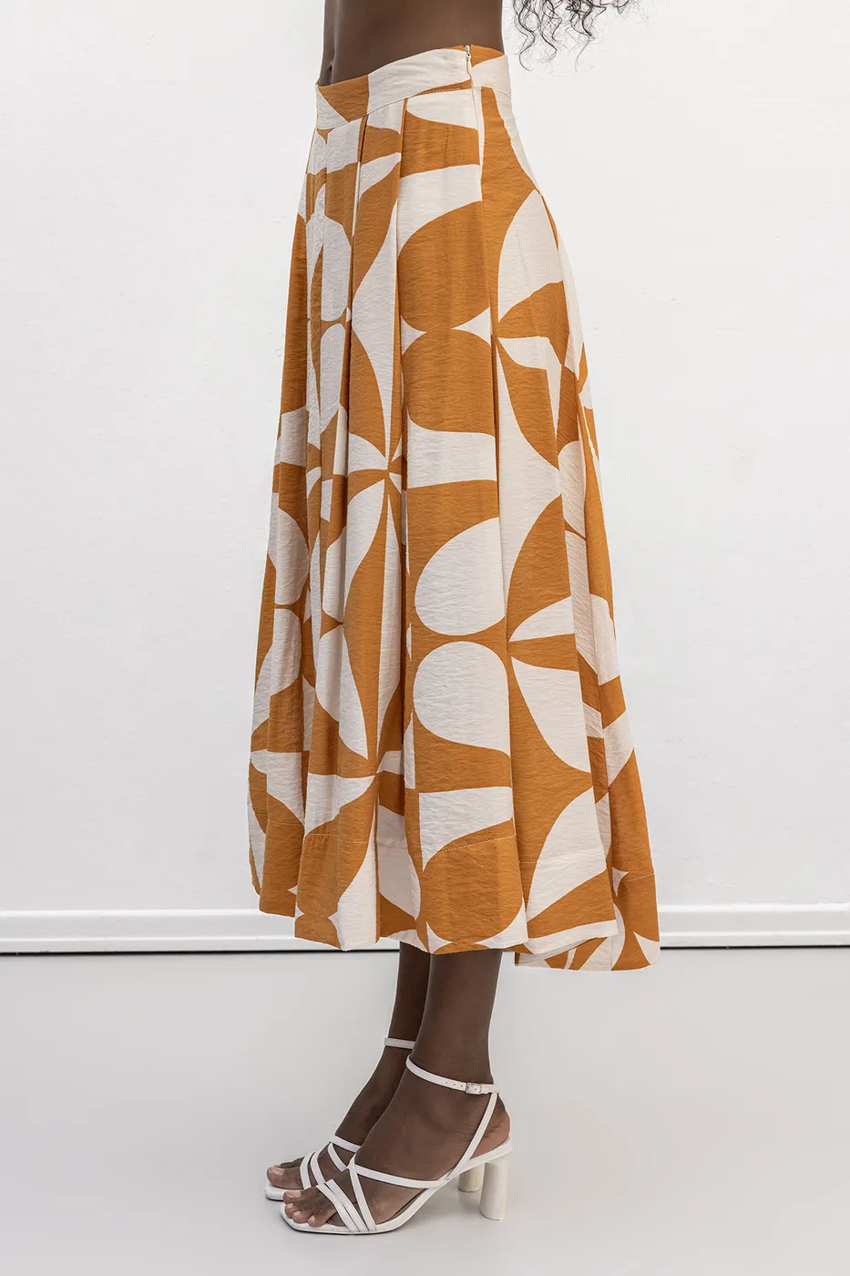 Bayan Hardal Desenli Midi Etek