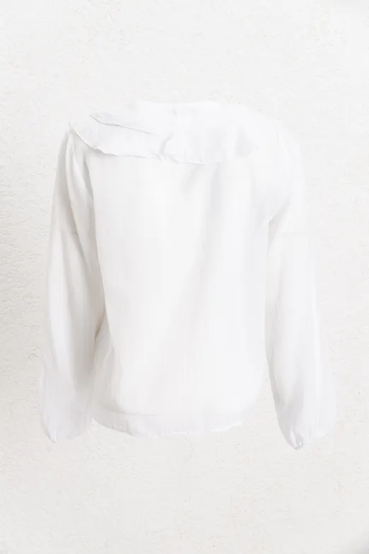 Bayan Beyaz Volanlı Cotton Gömlek - BSL