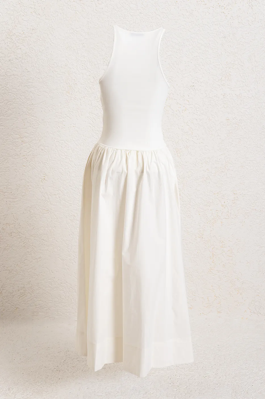 Bayan Beyaz Halter Yaka Büzgülü Midi Elbise