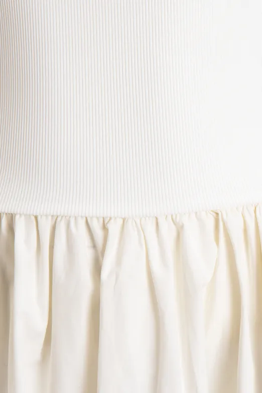 Bayan Beyaz Halter Yaka Büzgülü Midi Elbise - BSL