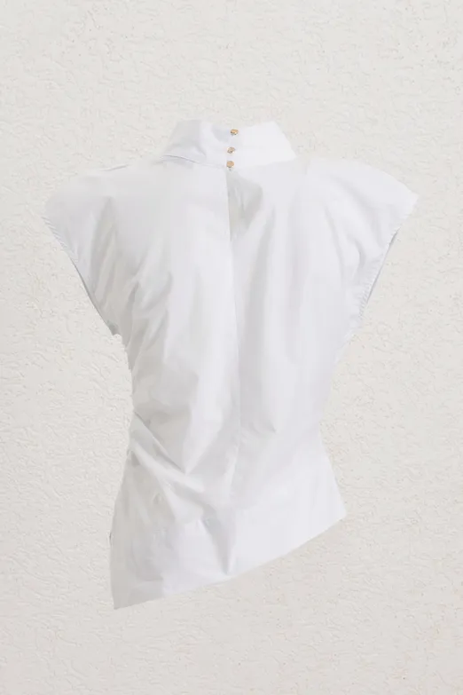 Bayan Beyaz Asimetrik Poplin Bluz - BSL