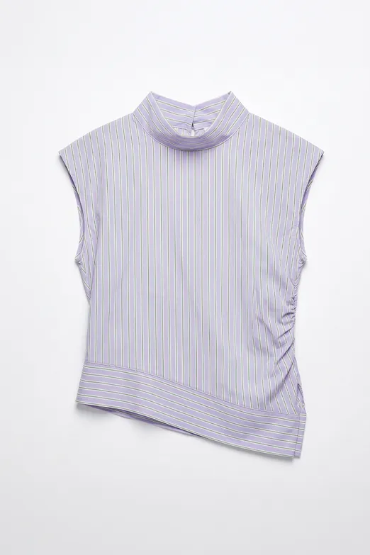 Bayan Lila Asimetrik Poplin Bluz - BSL