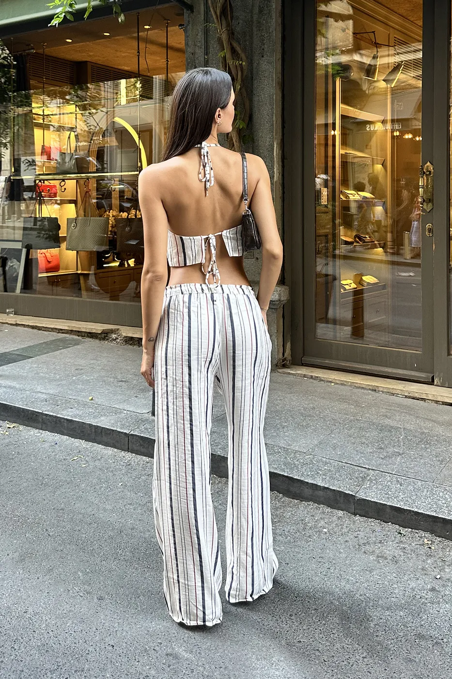 Bayan Ekru Keten Karışımlı Halter Yaka Yelek