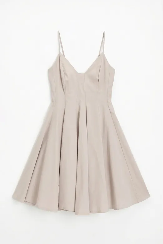 Bayan Bej Askılı Poplin Mini Elbise - BSL