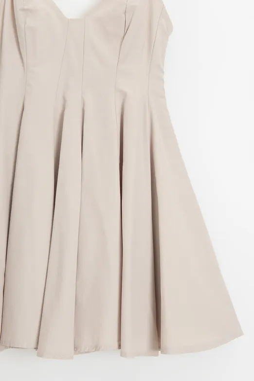 Bayan Bej Askılı Poplin Mini Elbise - BSL