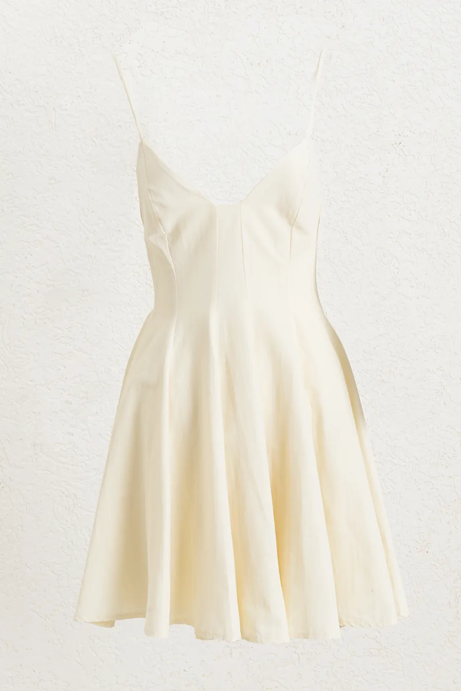 Bayan Ekru Askılı Poplin Mini Elbise