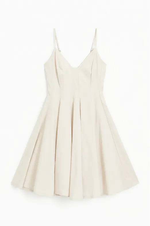 Bayan Ekru Askılı Poplin Mini Elbise - BSL
