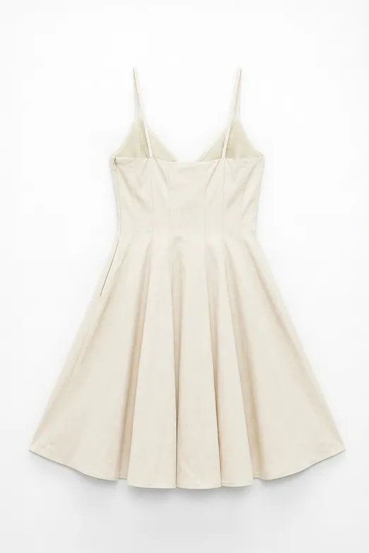 Bayan Ekru Askılı Poplin Mini Elbise - BSL