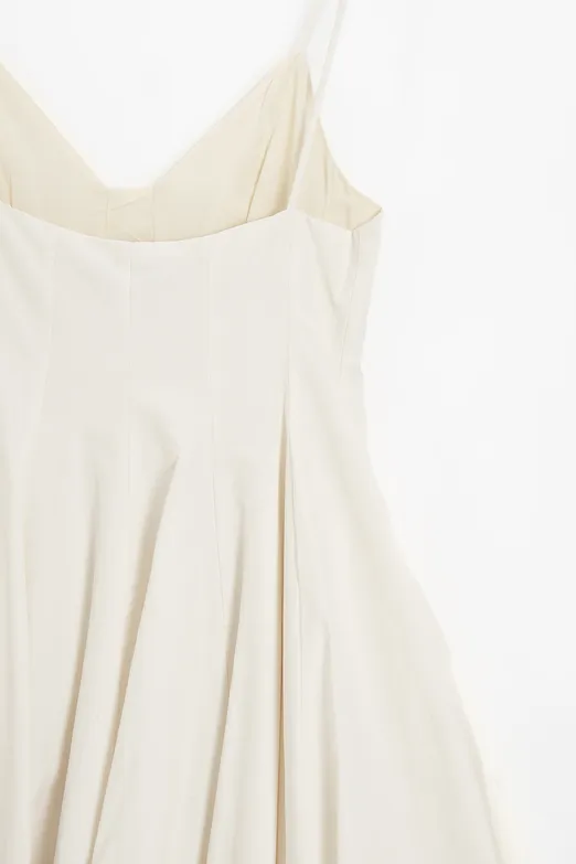 Bayan Ekru Askılı Poplin Mini Elbise - BSL