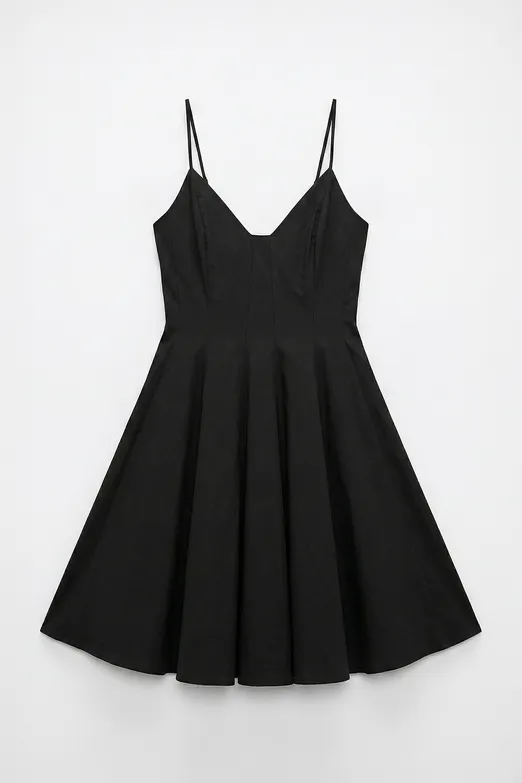 Bayan Siyah Askılı Poplin Mini Elbise - BSL