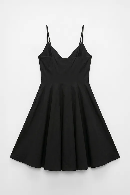 Bayan Siyah Askılı Poplin Mini Elbise - BSL