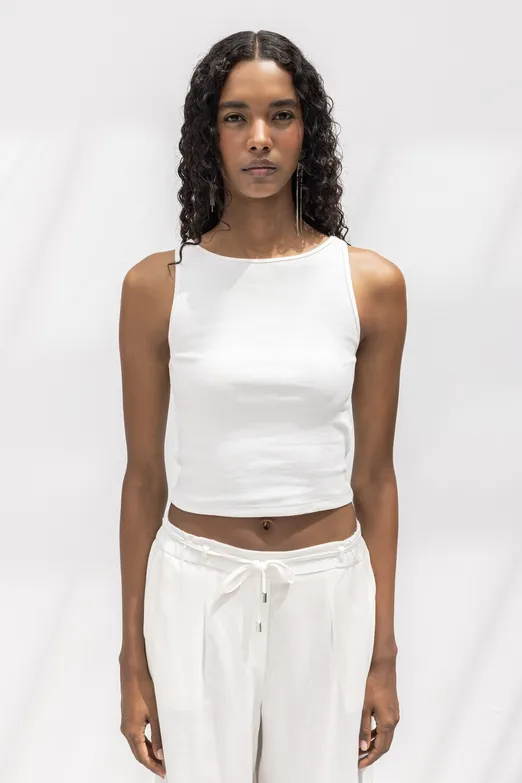 Bayan Ekru Fitilli Kolsuz Top - BSL