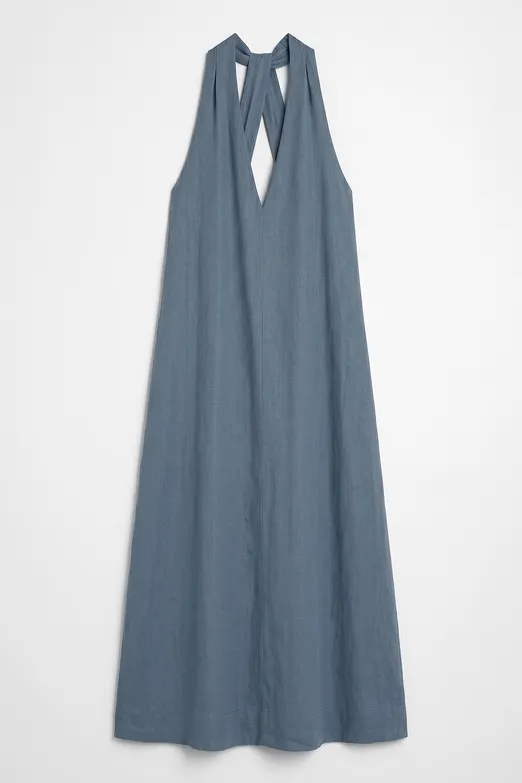 Bayan Mavi Oversize Midi Elbise - BSL