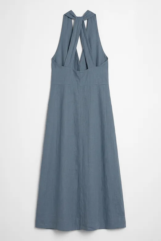 Bayan Mavi Oversize Midi Elbise - BSL