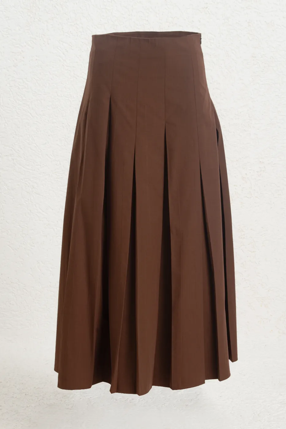 Bayan Kahverengi Pileli Midi Cotton Etek