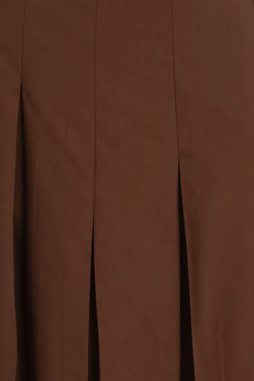 Bayan Kahverengi Pileli Midi Cotton Etek - BSL