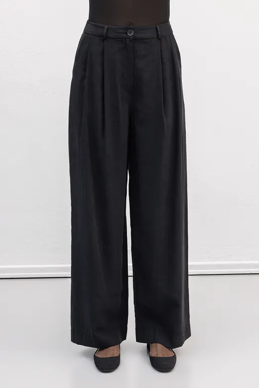 Bayan Siyah Tencel  Palazzo Dökümlü Pantolon - BSL