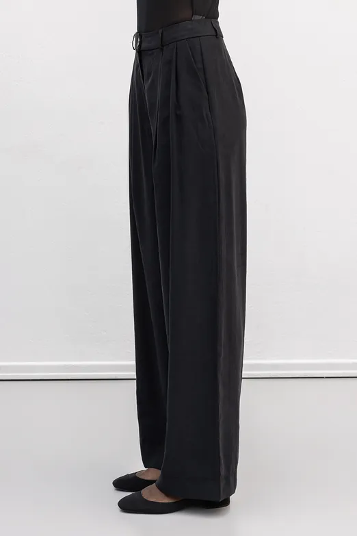Bayan Siyah Tencel  Palazzo Dökümlü Pantolon - BSL