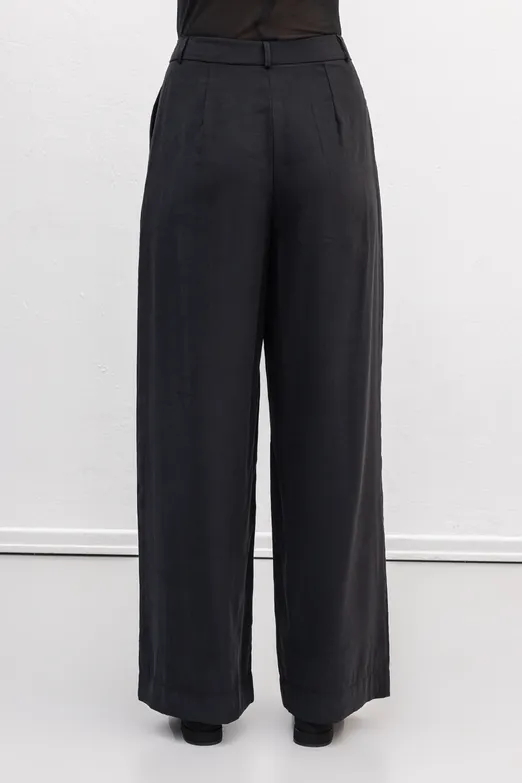 Bayan Siyah Tencel  Palazzo Dökümlü Pantolon - BSL