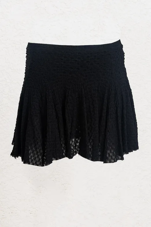 Bayan Siyah Volanlı Dantel Mini Şort Etek - BSL