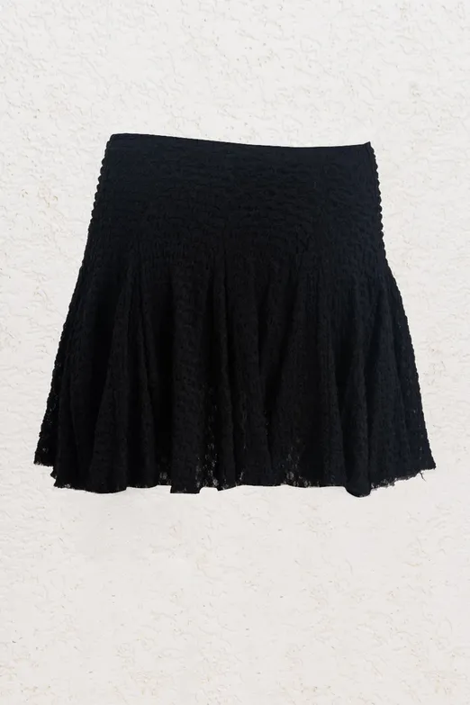 Bayan Siyah Volanlı Dantel Mini Şort Etek - BSL
