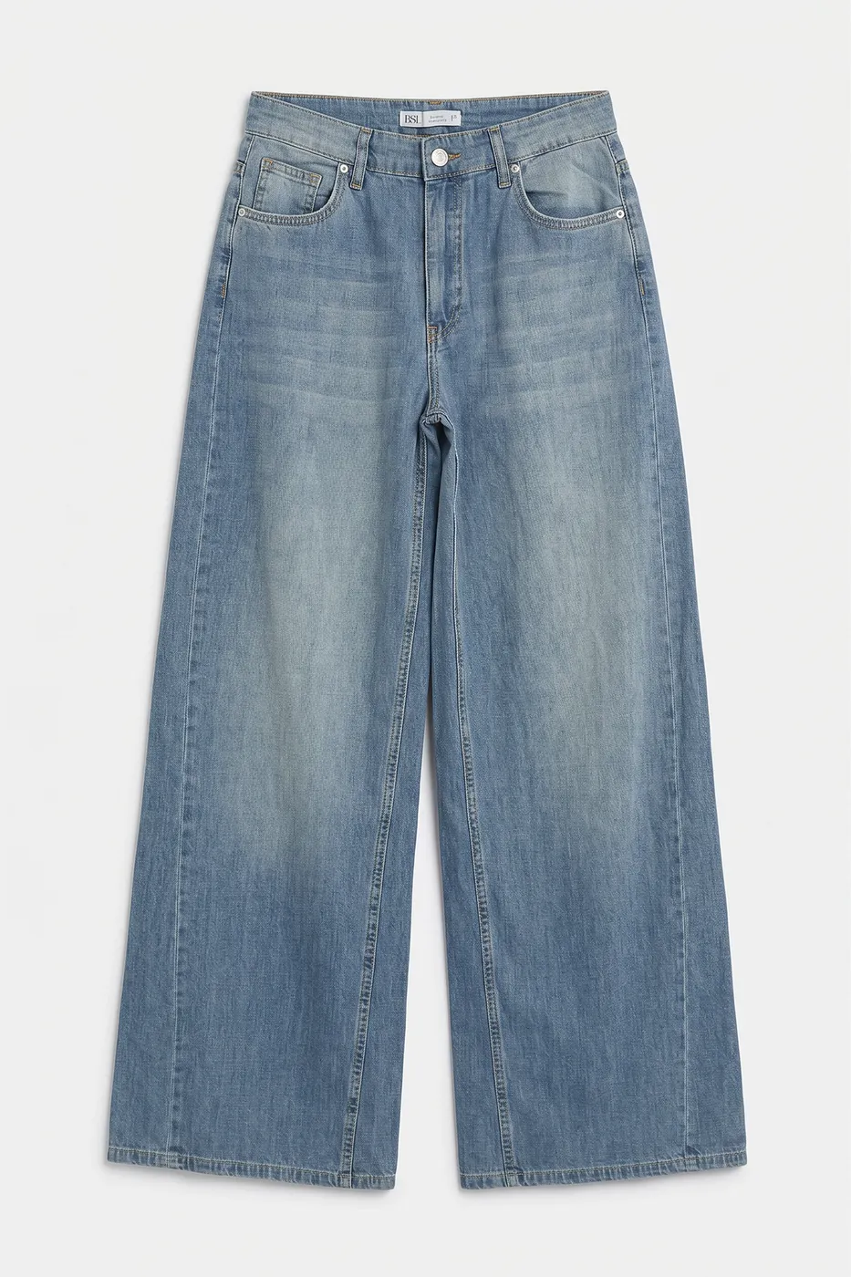 Bayan Mavi Düşük Bel Bol Paça Denim Pantolon