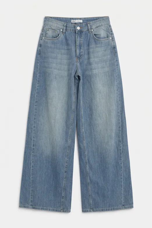 Bayan Mavi Düşük Bel Bol Paça Denim Pantolon - BSL