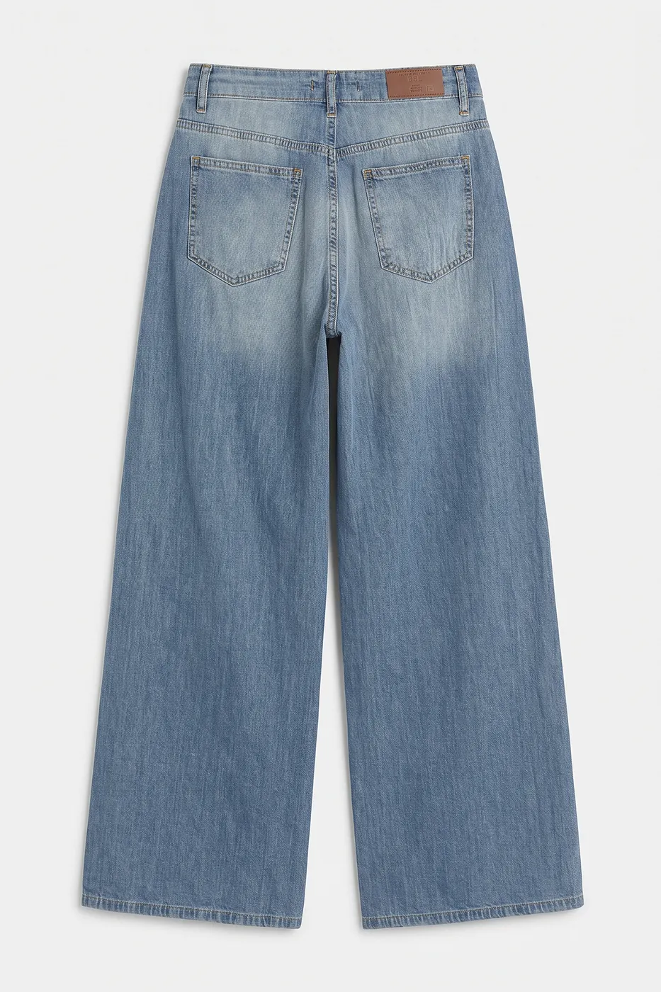 Bayan Mavi Düşük Bel Bol Paça Denim Pantolon