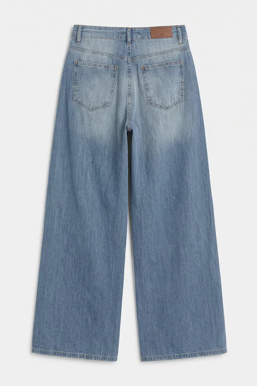 Bayan Mavi Düşük Bel Bol Paça Denim Pantolon - BSL